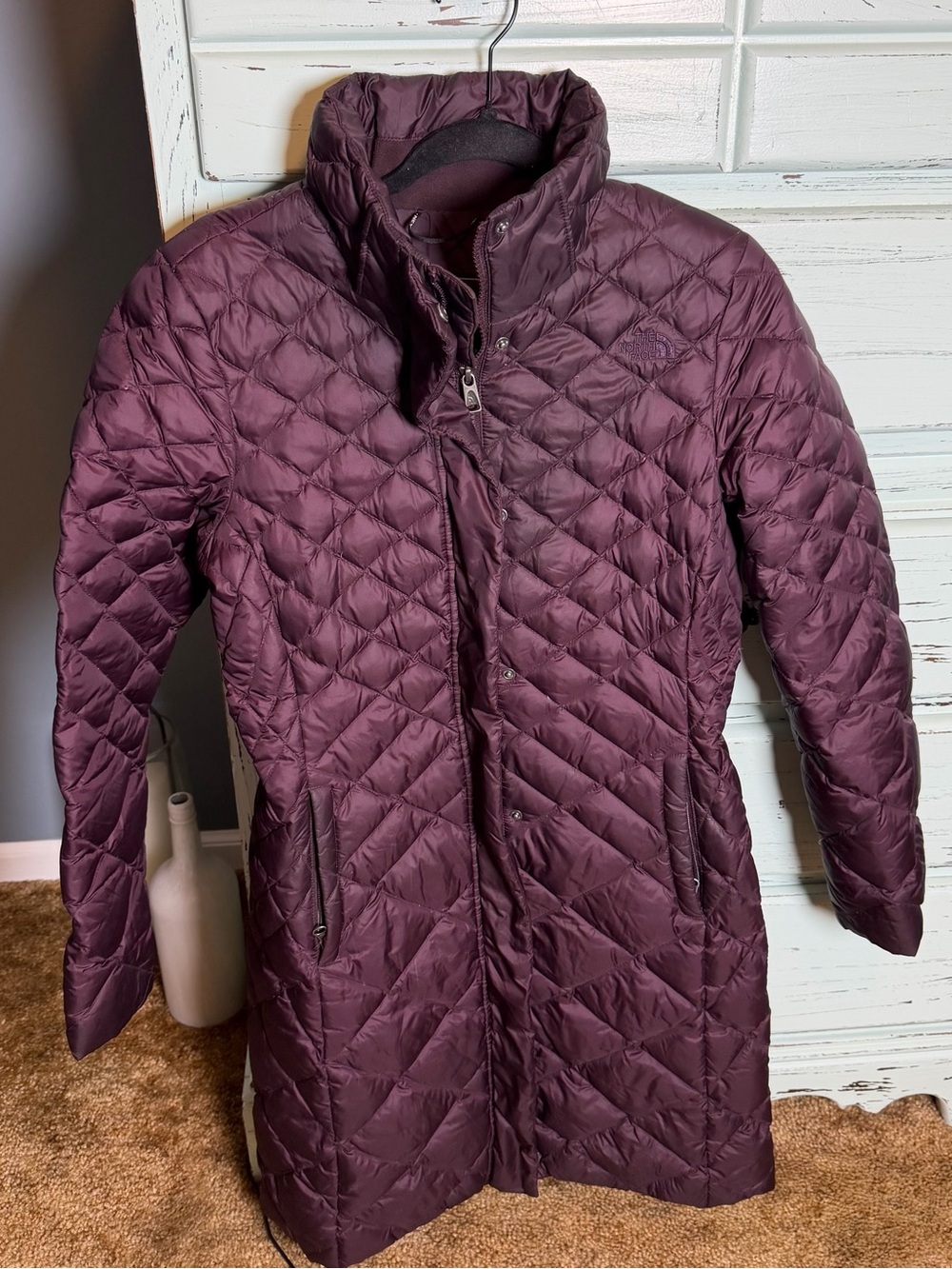The North Face Women's Quilted Thermoball PufferII in Plum. Size small.